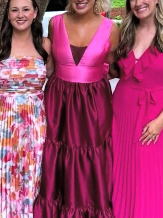 Hutch Two-Tone Pink Satin Maxi Gown with Tiered Skirt - Picture 4 of 4